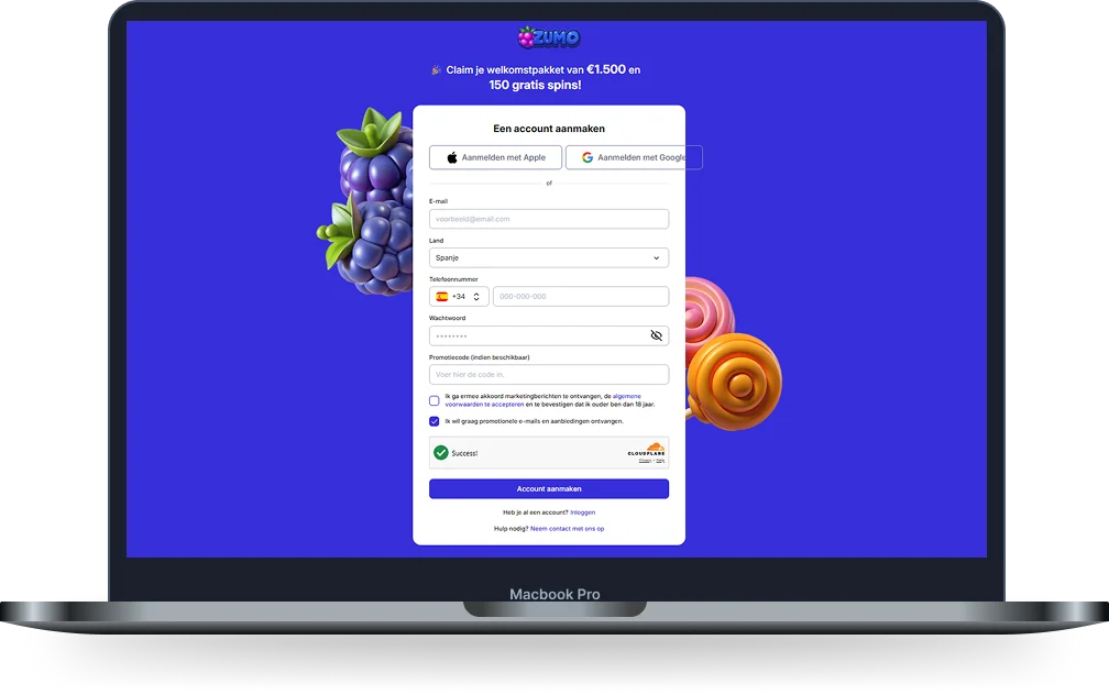 Zumobet Casino Registratie en Welkomstbonus Zumobet Casino registratieformulier met welkomstpakket en accountaanmaak